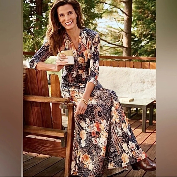 Soft Surroundings Adamaris Floral Maxi Dress V-Neck Women’s Medium Petite Mature - Picture 1 of 10